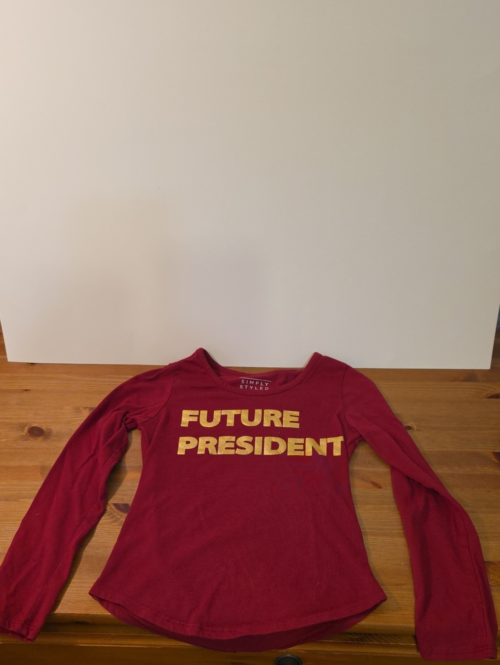 Simply Styled Maroon Long-Sleeve Tee with Gold 'Future President' Print
